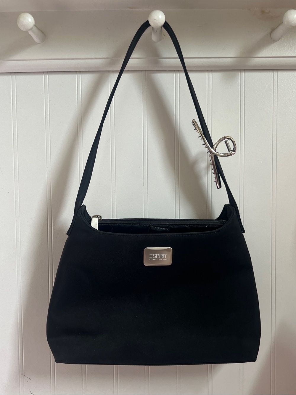 Esprit Black Shoulder Bag | Y2K Minimalist Purse | Zip Top